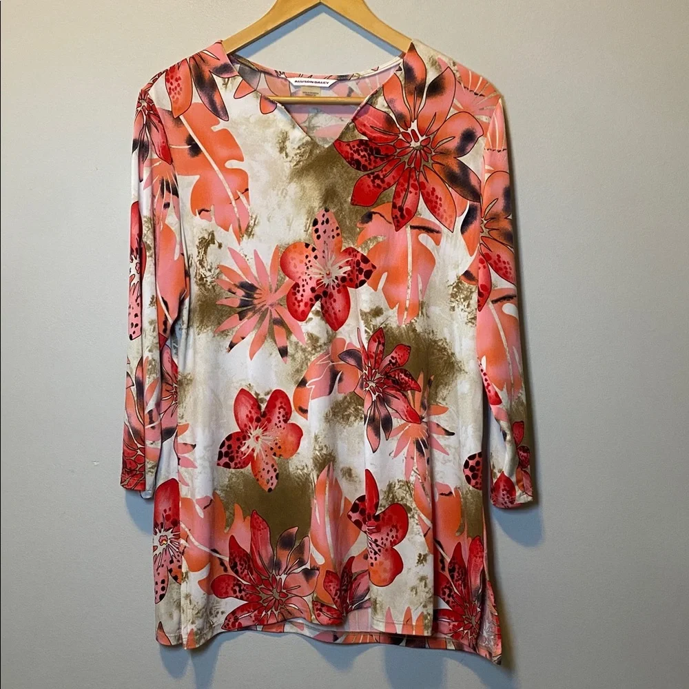 Allison Daley Blouse Bundle of 2 Womens Medium Floral Multicolor 3/4 Sleeve Tops - Picture 11 of 17